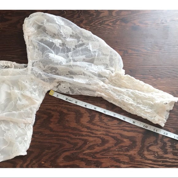 cream lace princess puff sleeve 3/4 length crop L - Picture 6 of 6